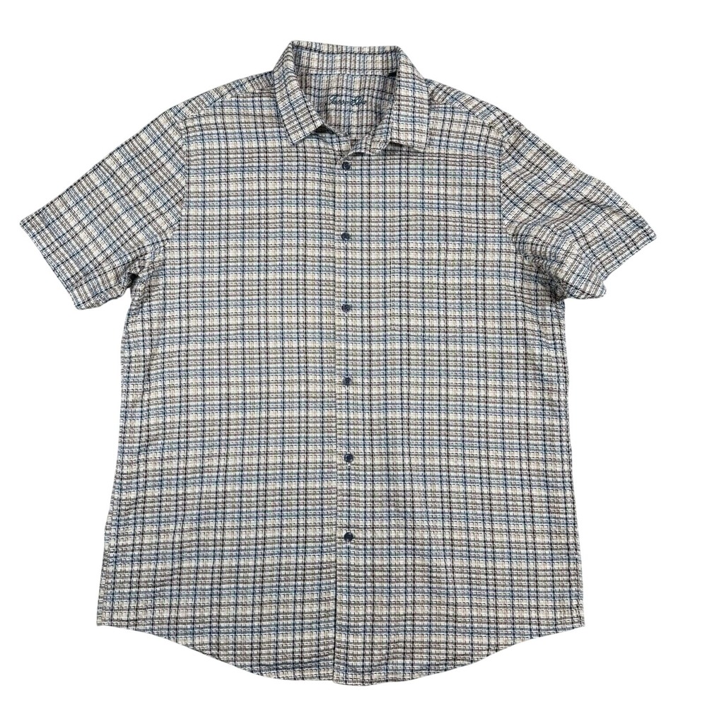 Tasso Elba Button Down Shirt Mens XL Khaki Marche Plaid And Tribal Lot Of 2
